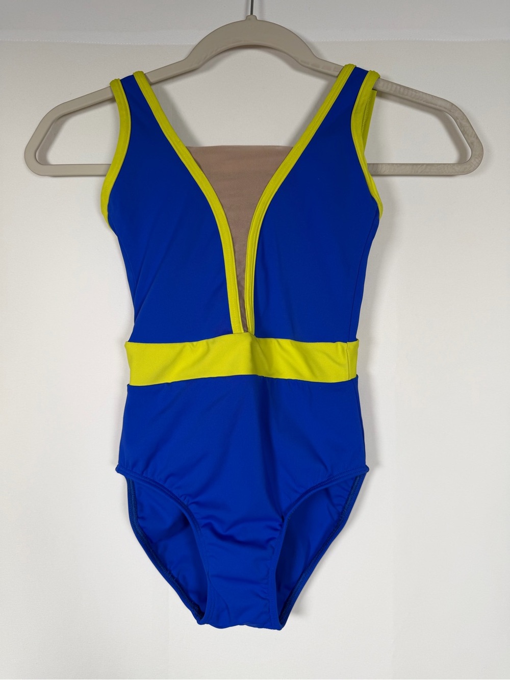 Tiger Friday Adult XXS Blue and Yellow V-Neck One-Piece Dance Leotard
